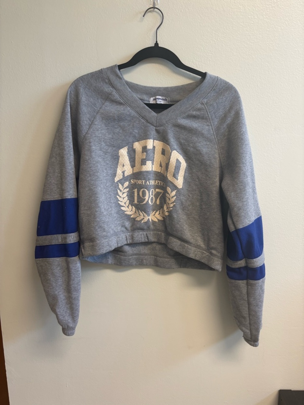 Aeropostale Sport Light Gray V‑Neck Cropped Sweatshirt